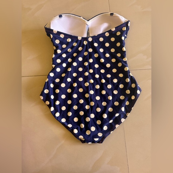 Boden One Piece Swimsuit Bathing Suit Polka Dot Blue White Size 12 Missing Strap - Picture 11 of 16